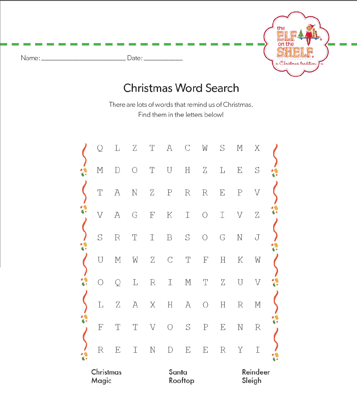 Christmas Elf On The Shelf Word Search | Christmas Coloring