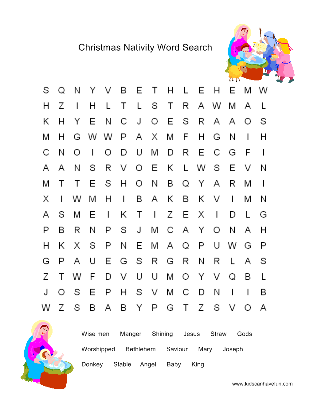 Christmas Nativity Word Search | Christmas Sunday School