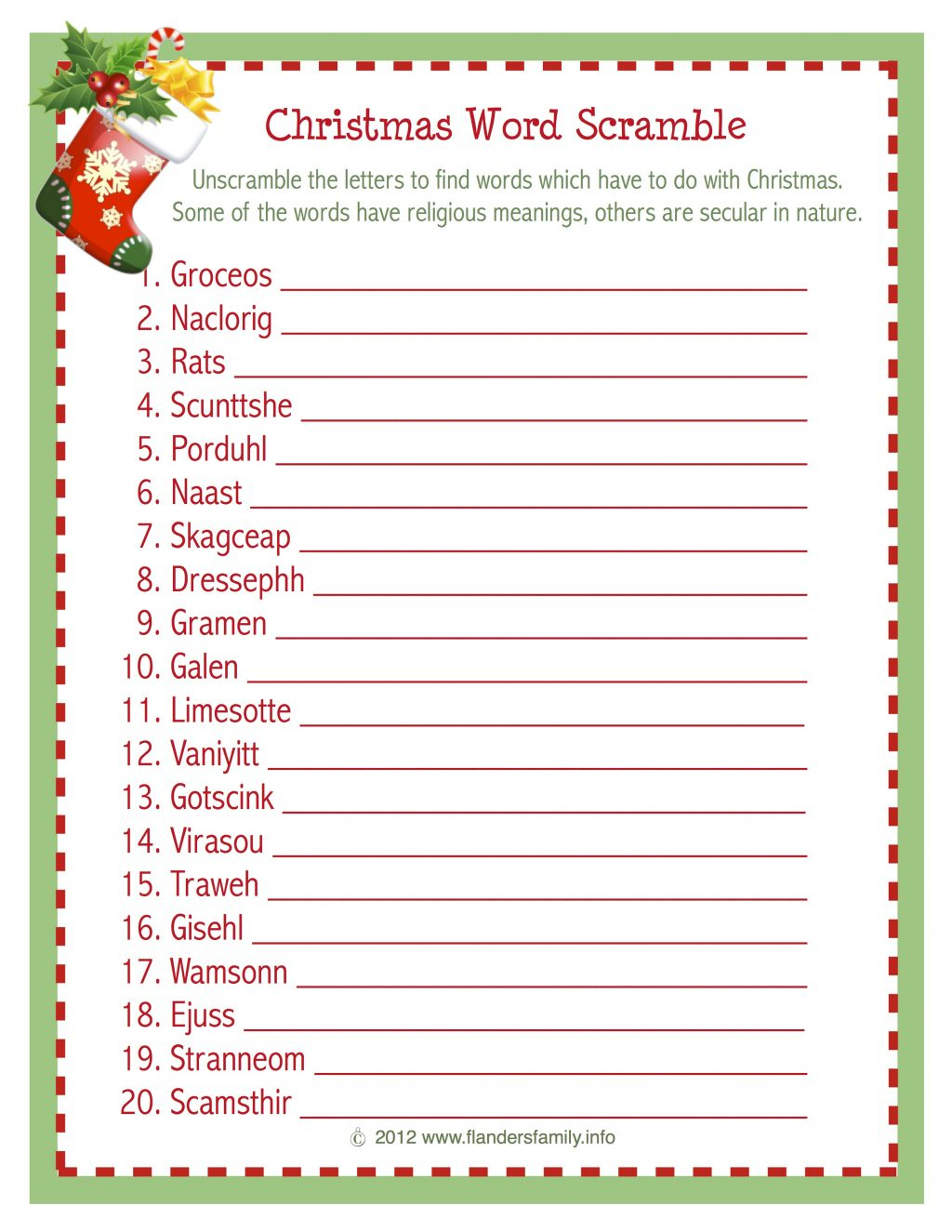 Christmas Word Scramble (Free Printable) - Flanders Family | Word ...