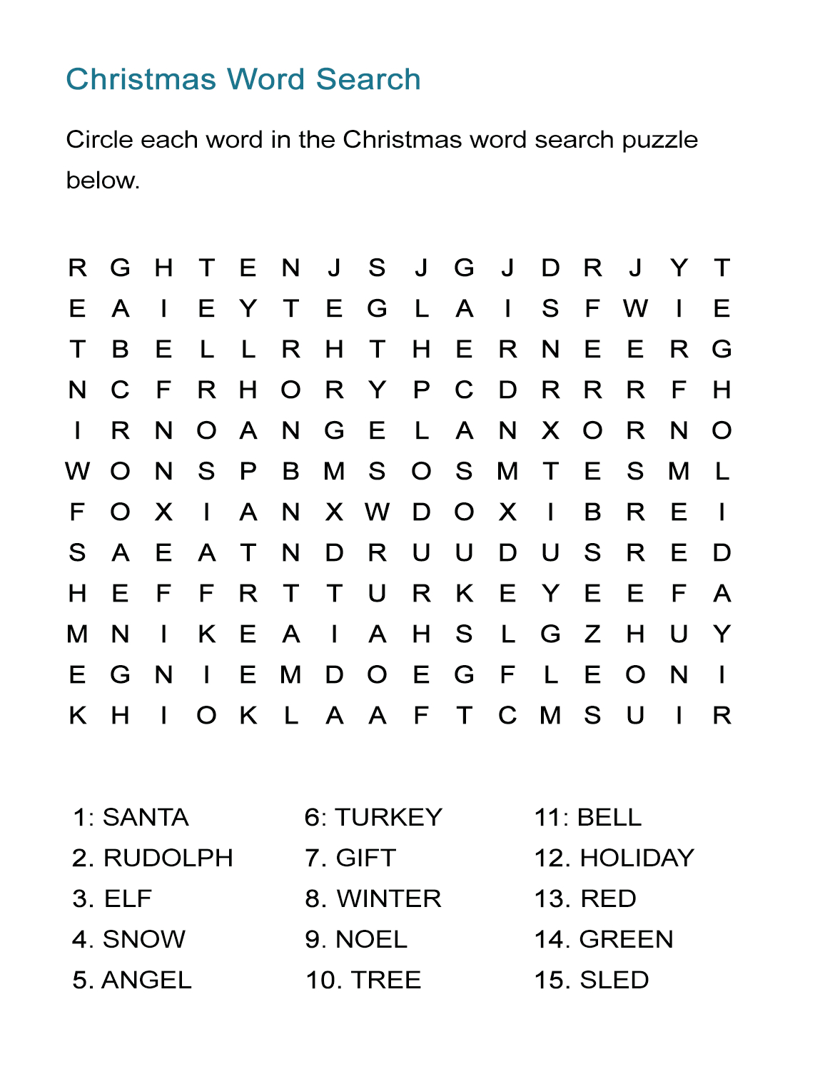 Christmas Word Search Puzzle - All Esl