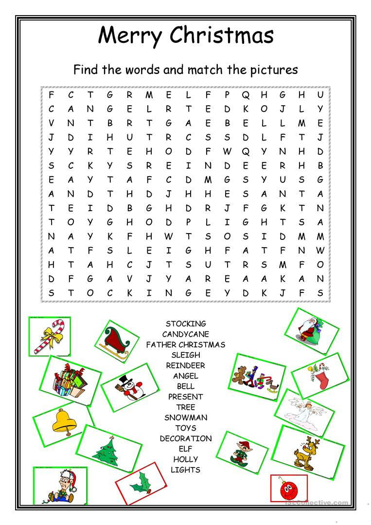 Christmas Wordsearch - English Esl Worksheets For Distance