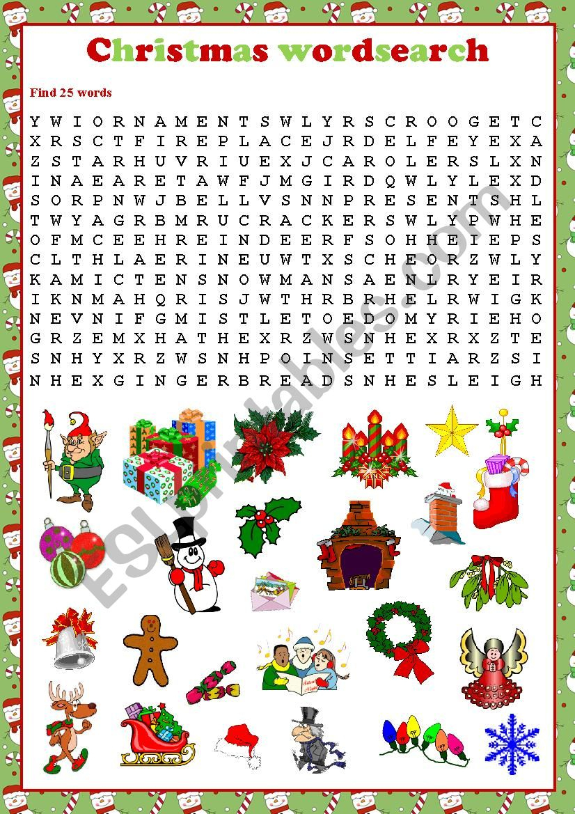 Christmas Wordsearch - Esl Worksheetkosamysh