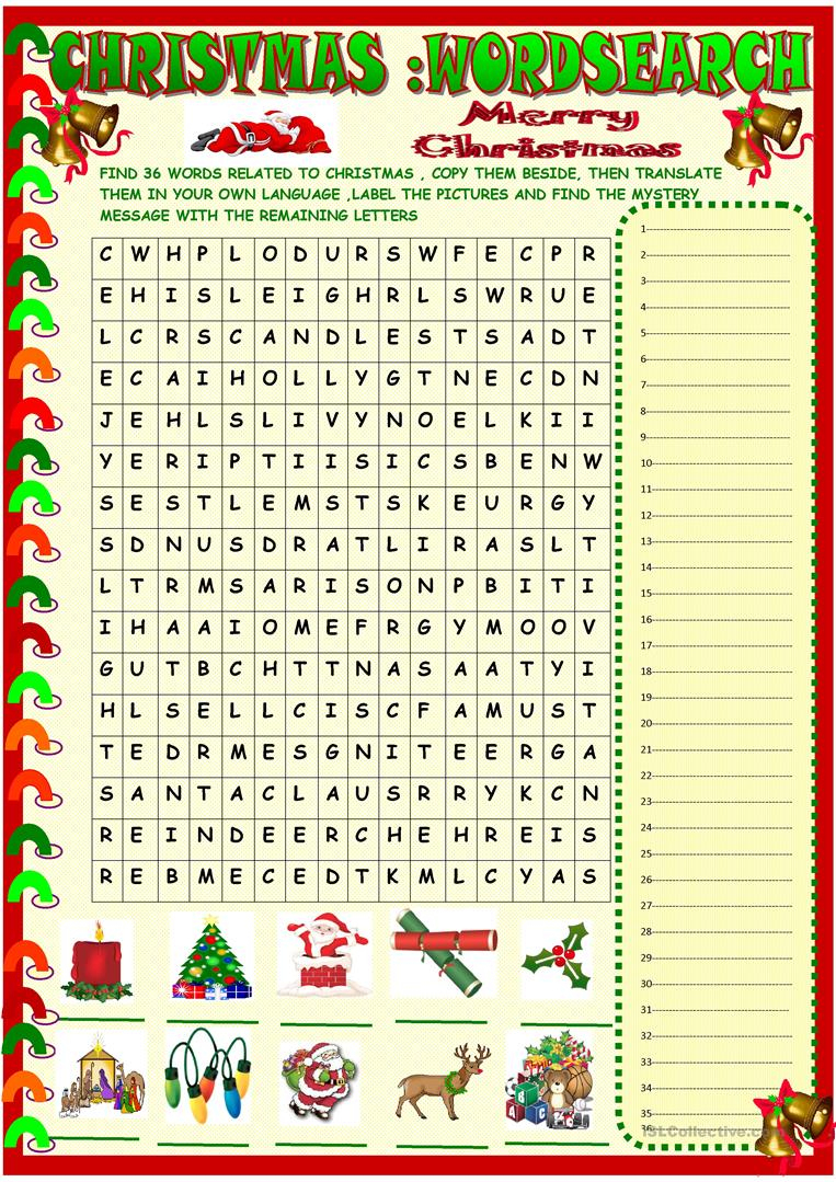 Christmas : Wordsearch With A Hidden Message Key Included