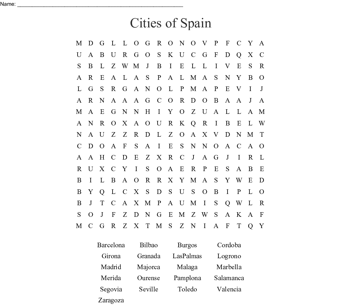 Cities Of Spain Word Search - Wordmint