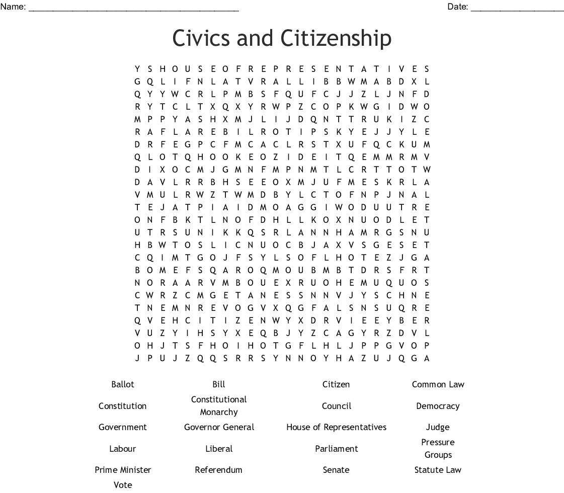 Civics And Citizenship Word Search - Wordmint