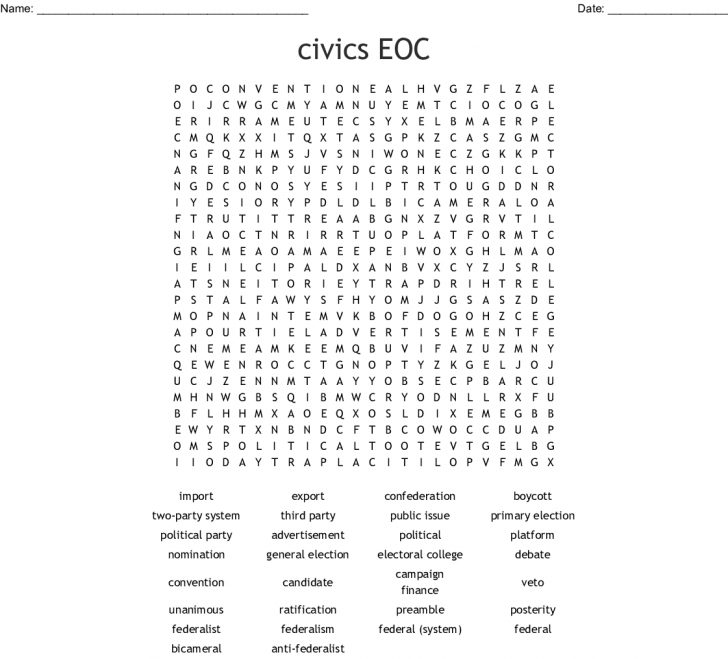 Civics Word Search Printable