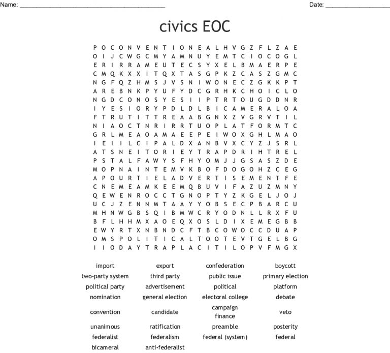 Civics Eoc Word Search - Wordmint | Word Search Printable