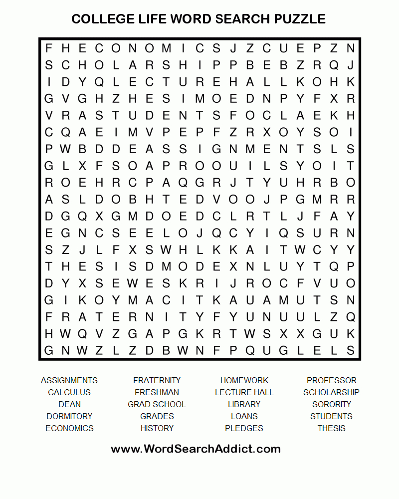 College Life Printable Word Search Puzzle | Word Search