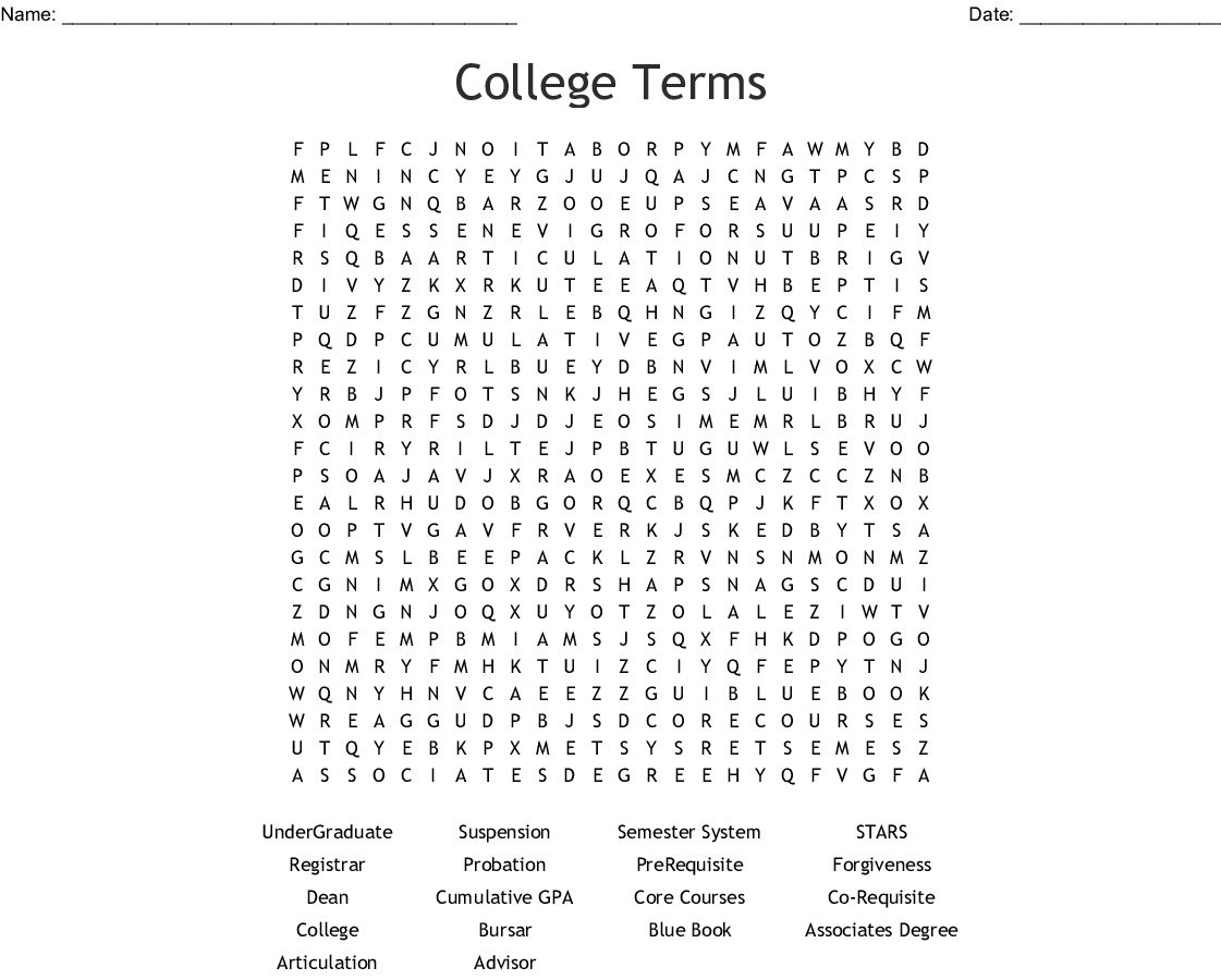 College Terms Word Search - Wordmint