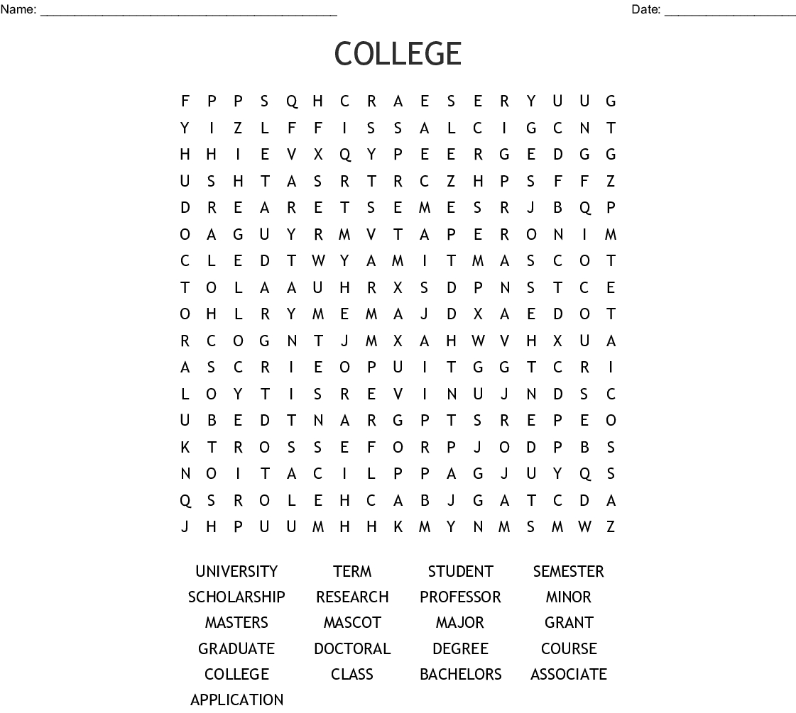 College Word Search Printable