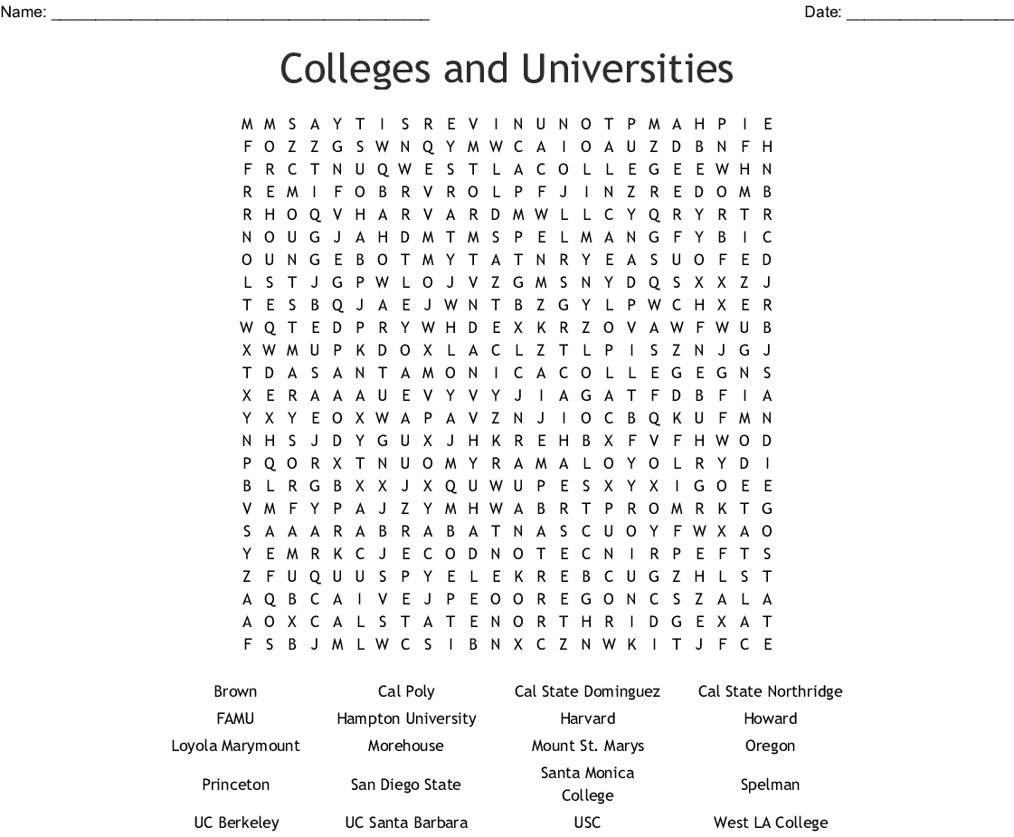 Colleges And Universities Word Search - Wordmint