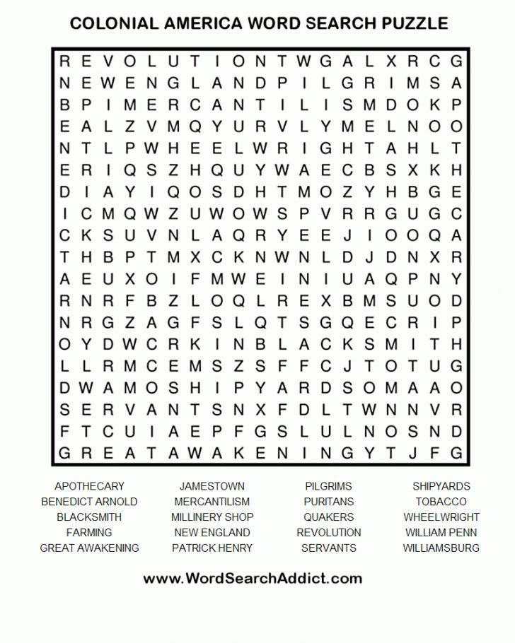 Colonial Word Search Printable