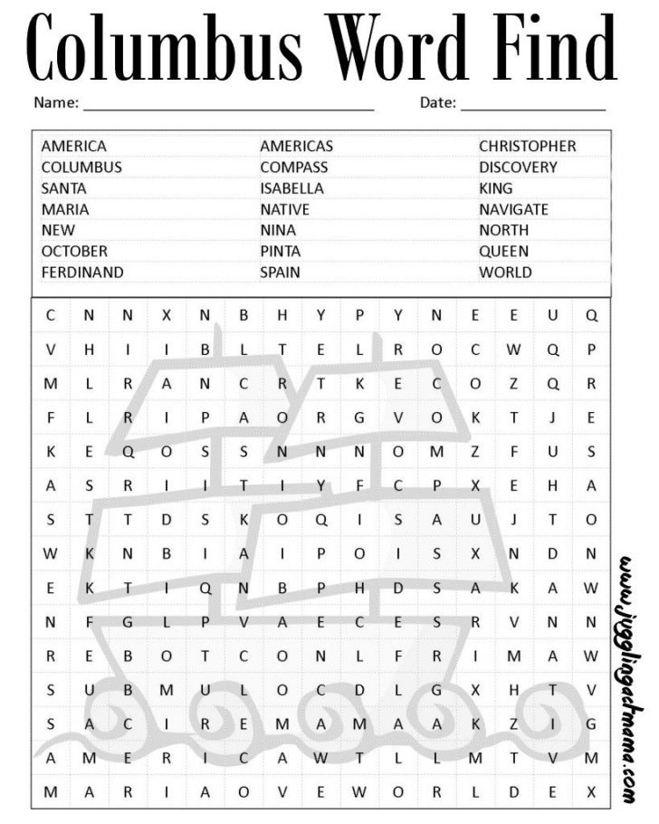 Free Printable Columbus Day Word Search