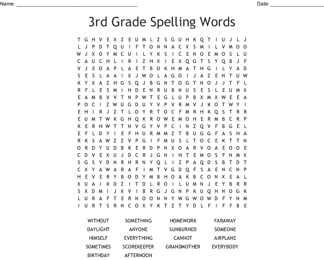 3rd Grade Word Search Printable PDF Word Search Printable