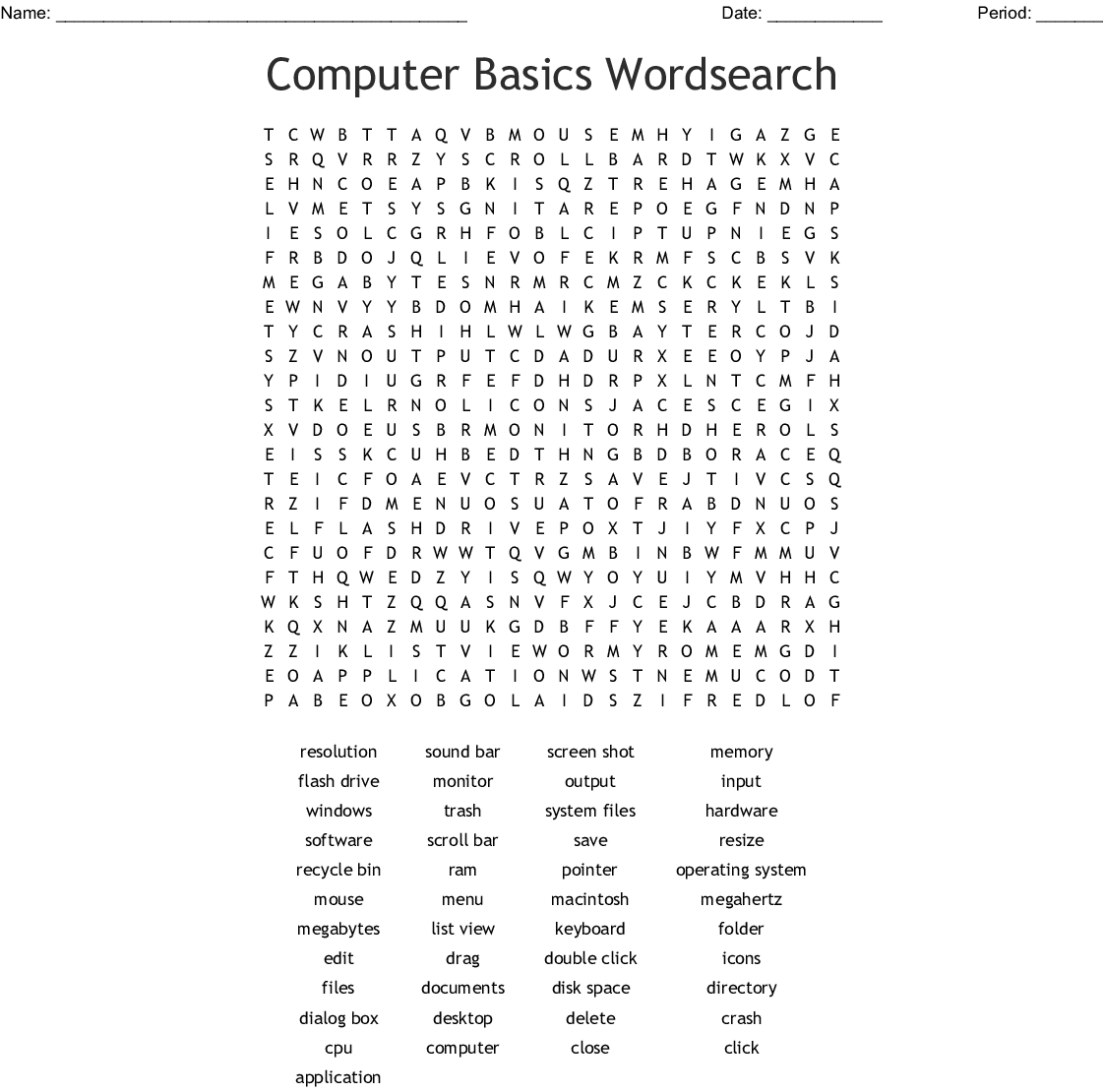 Computer Basics Wordsearch - Wordmint