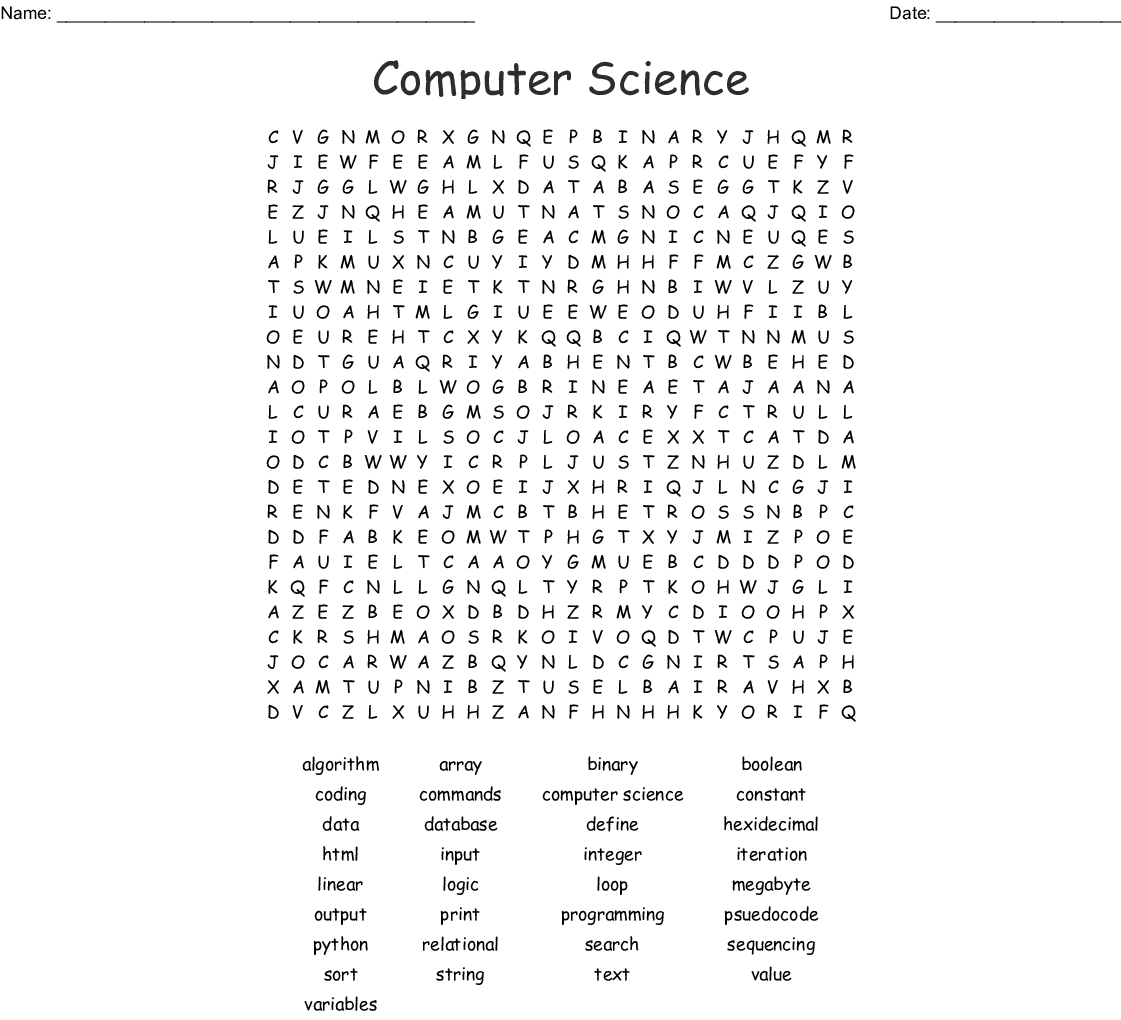 Computer Science Word Search - Wordmint