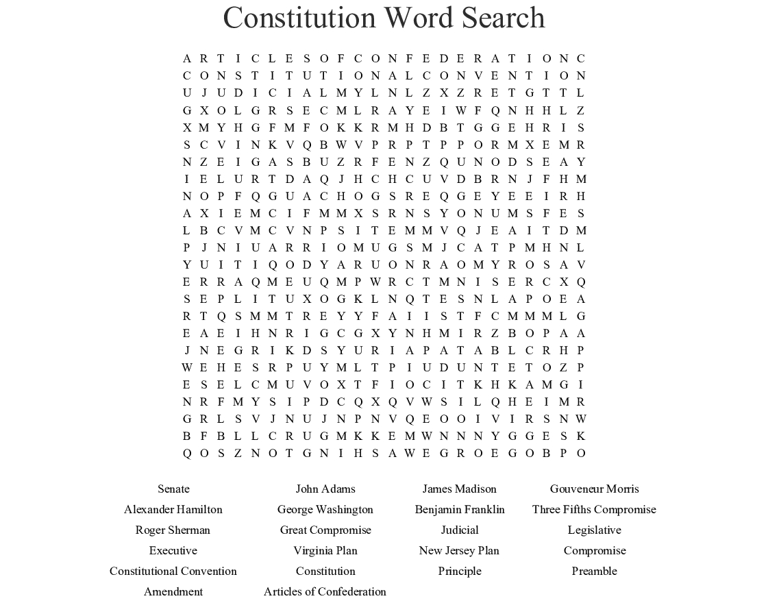 Constitution Word Search Grand Canyon University