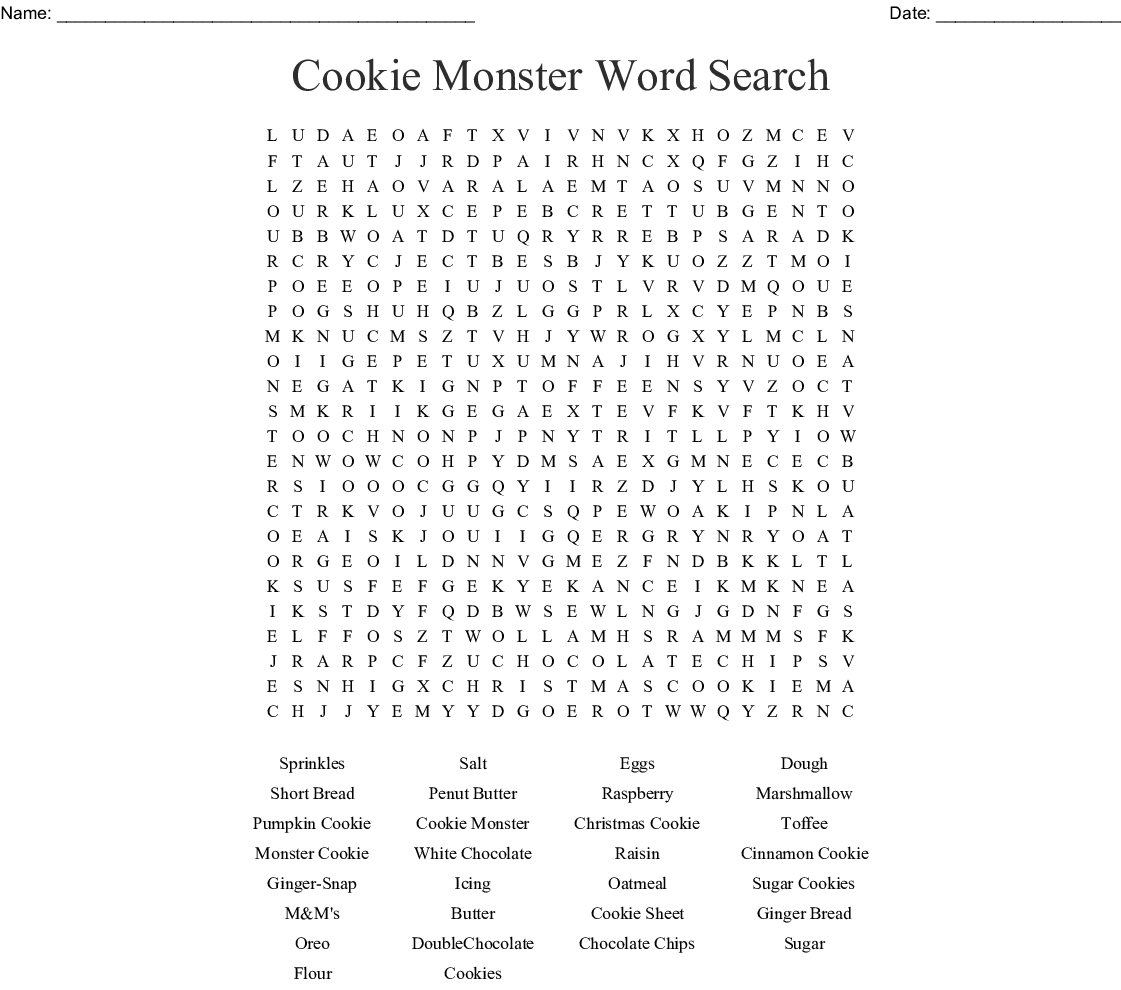 Cookie Monster Word Search - Wordmint