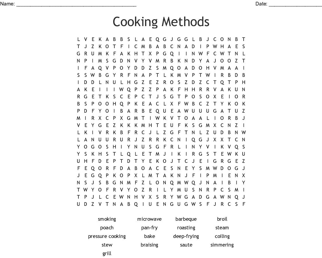 Cooking Methods Word Search - Wordmint