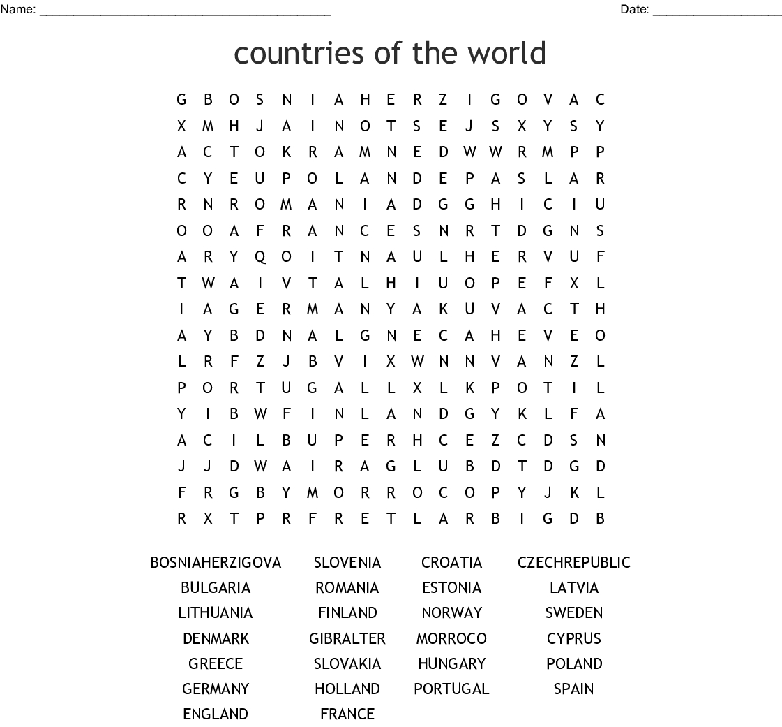 countries of the world word search