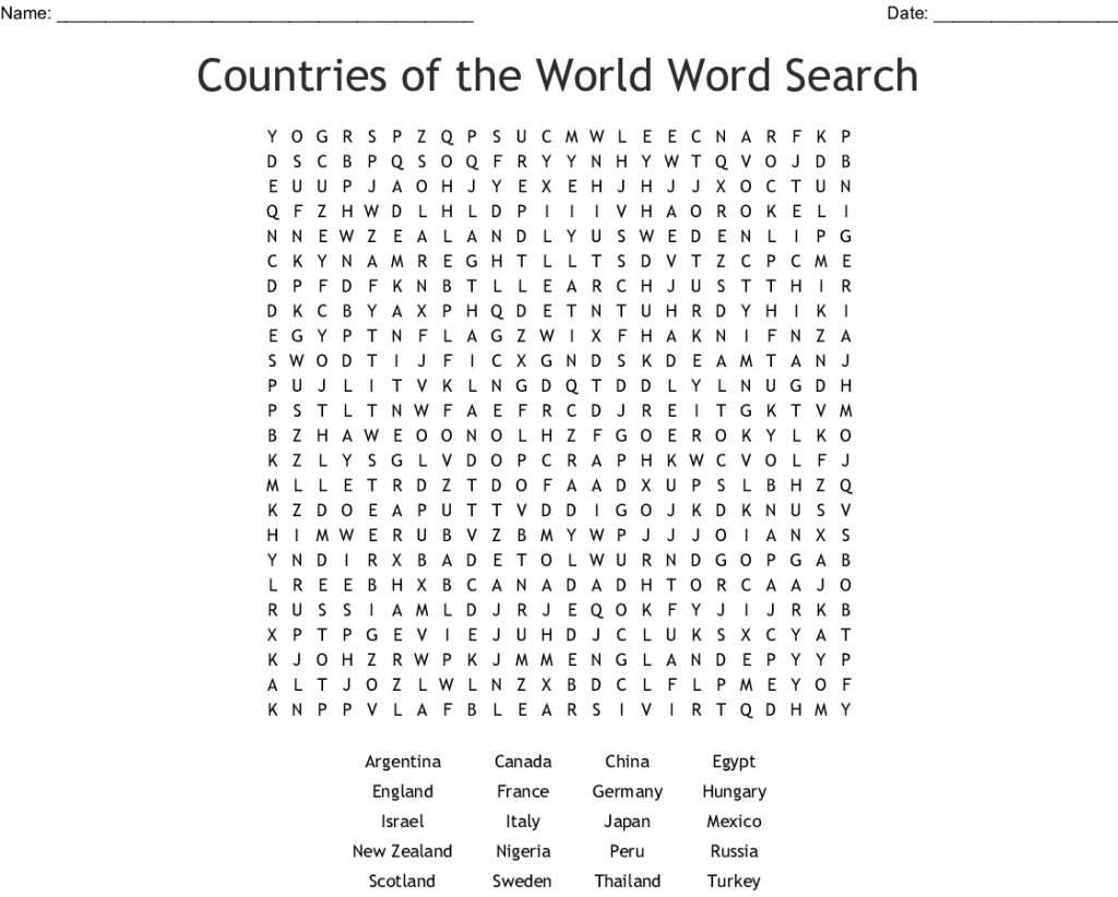 Countries Of The World Word Search - Wordmint - Word Search Printable
