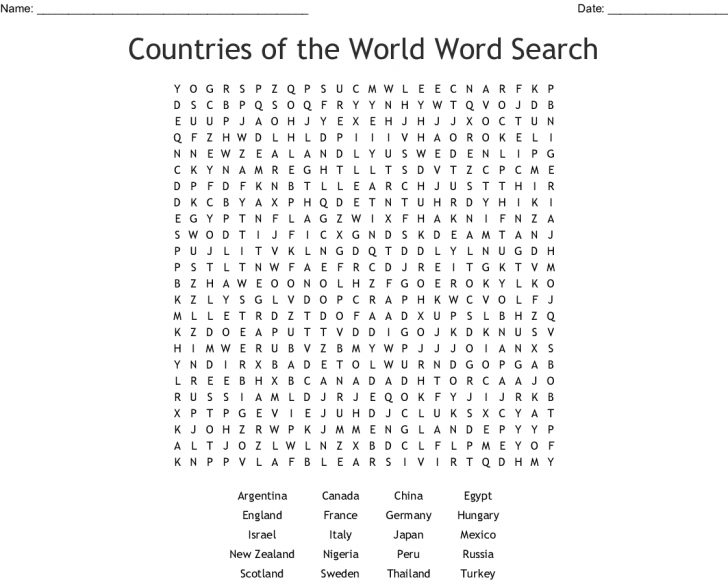 Countries Of The World Word Search - Wordmint | Word Search Printable