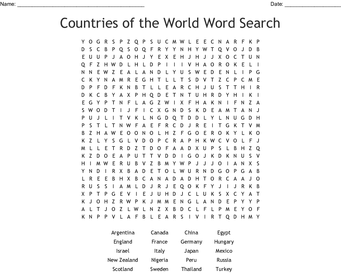 Countries Of The World Word Search - Wordmint