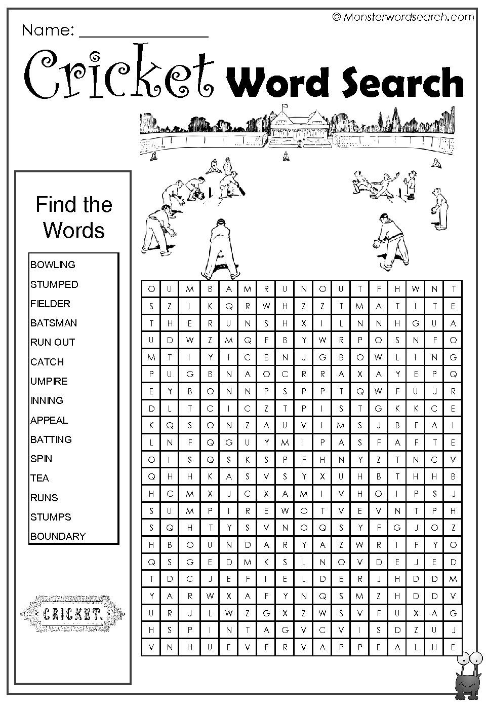 Cricket Word Search | Kids Word Search, Free Printable Word