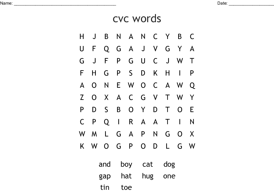 Cvc Words Word Search - Wordmint