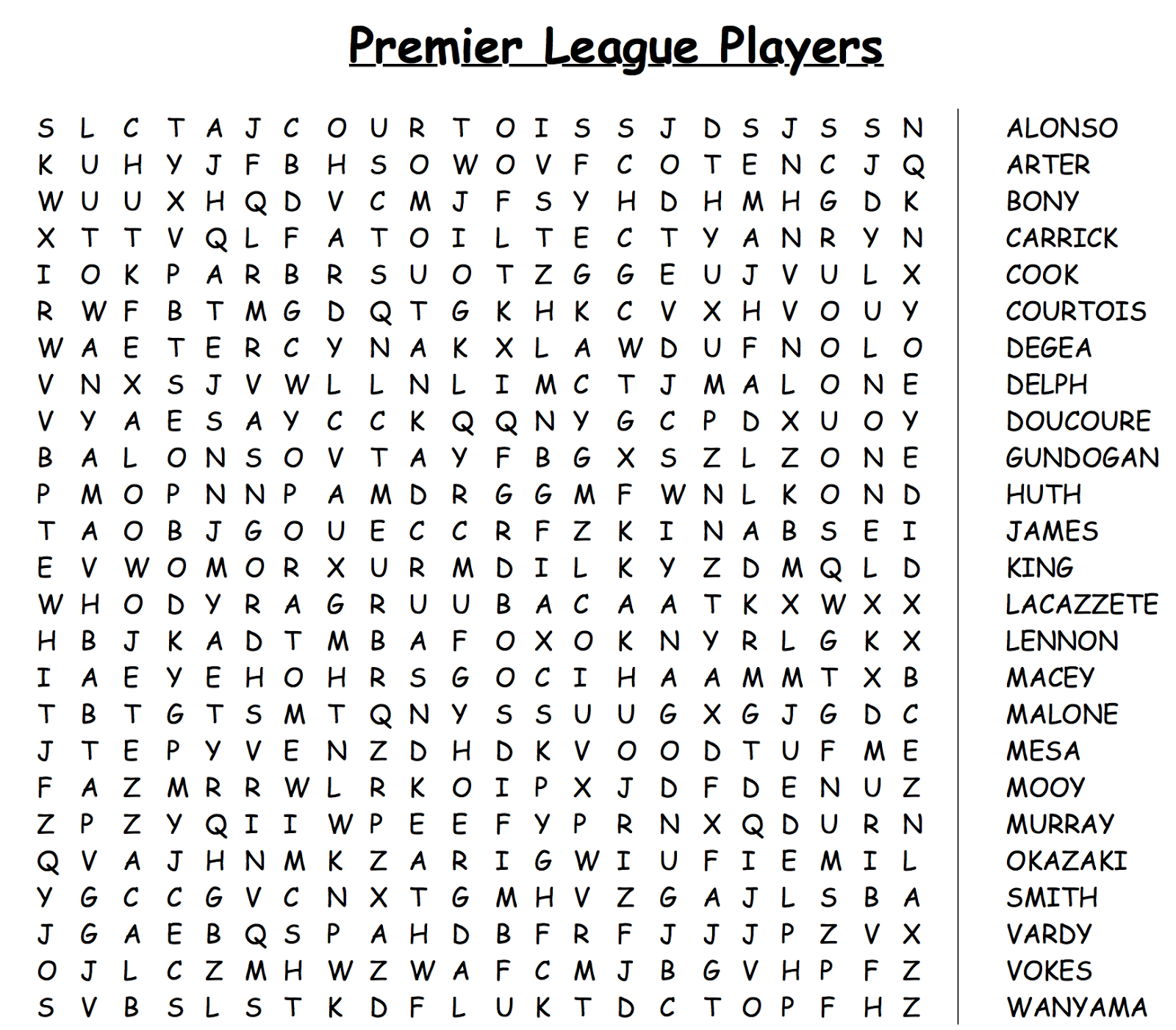 Daily Wordsearches: Word Search 3 - Premier League Players