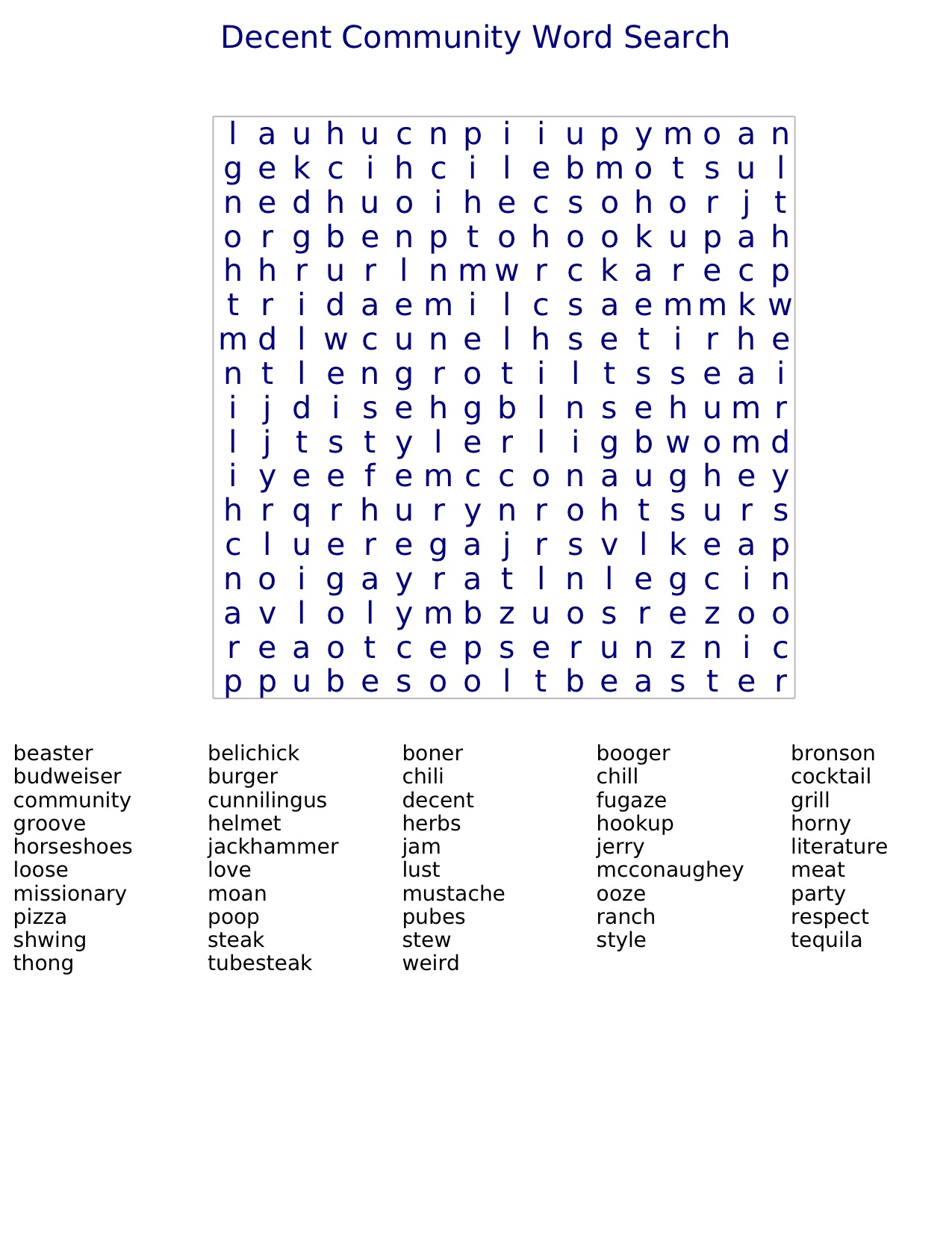 Decent Community Word Search | Decent Community