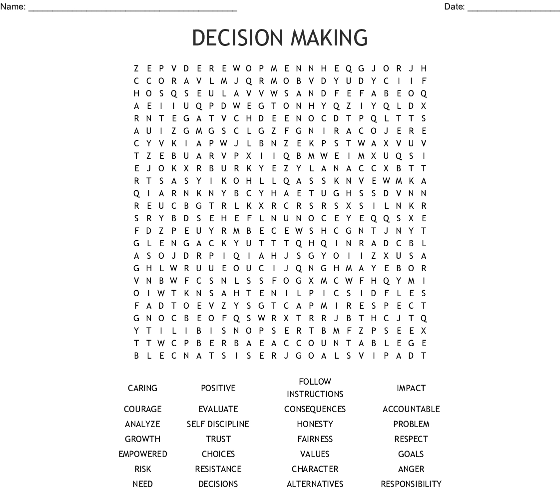 Decision Making Word Search - Wordmint