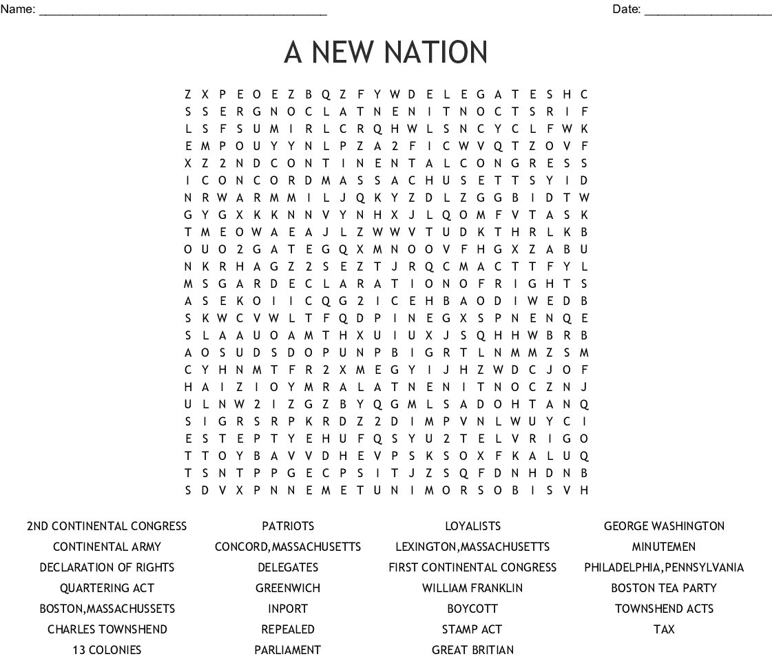 Declaration Of Independence Word Search - Wordmint