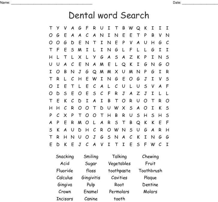 Dental Word Search Printable