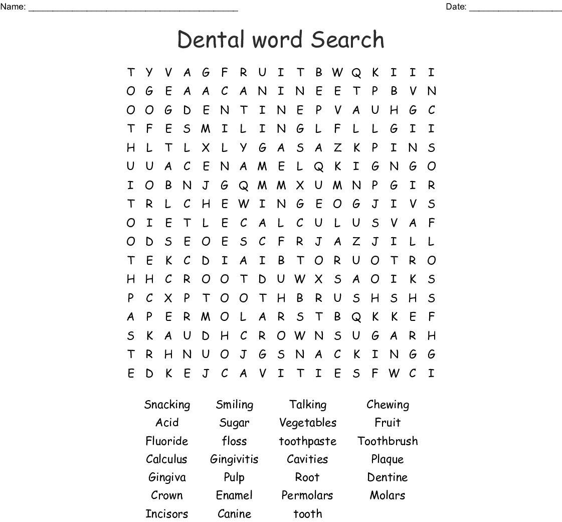 Dental Word Search - Wordmint