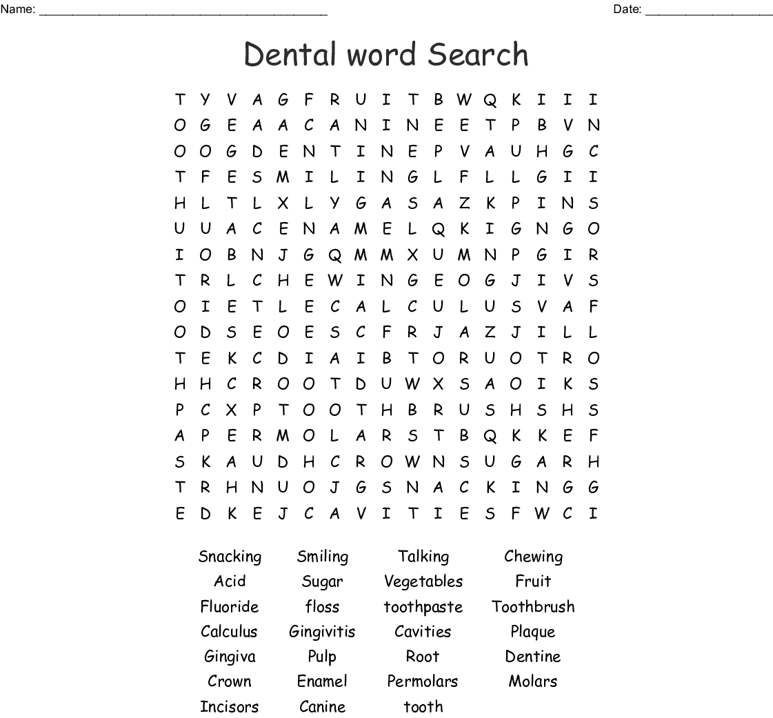 Dental Word Search Printable – NBKomputer