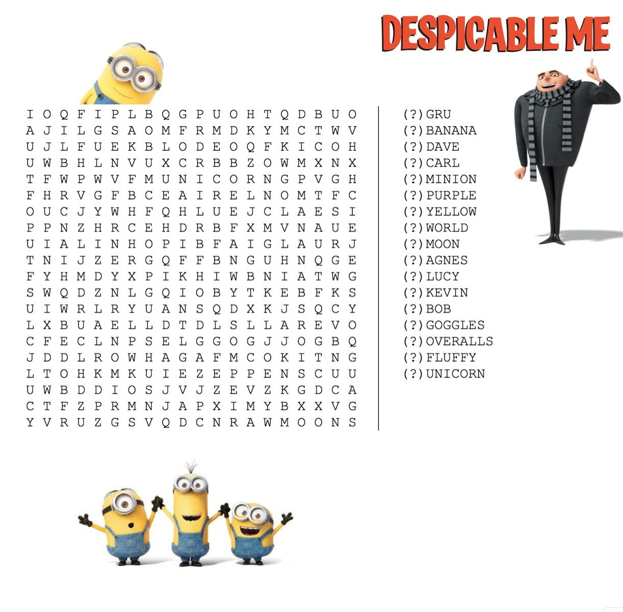 Despicable Me Word Search | Despicable Me, Word Search Maker