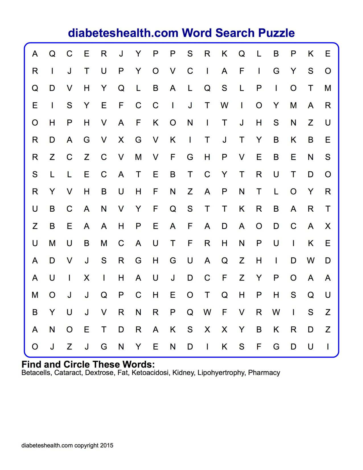 Diabetes Health Word Search – Diabetes Health