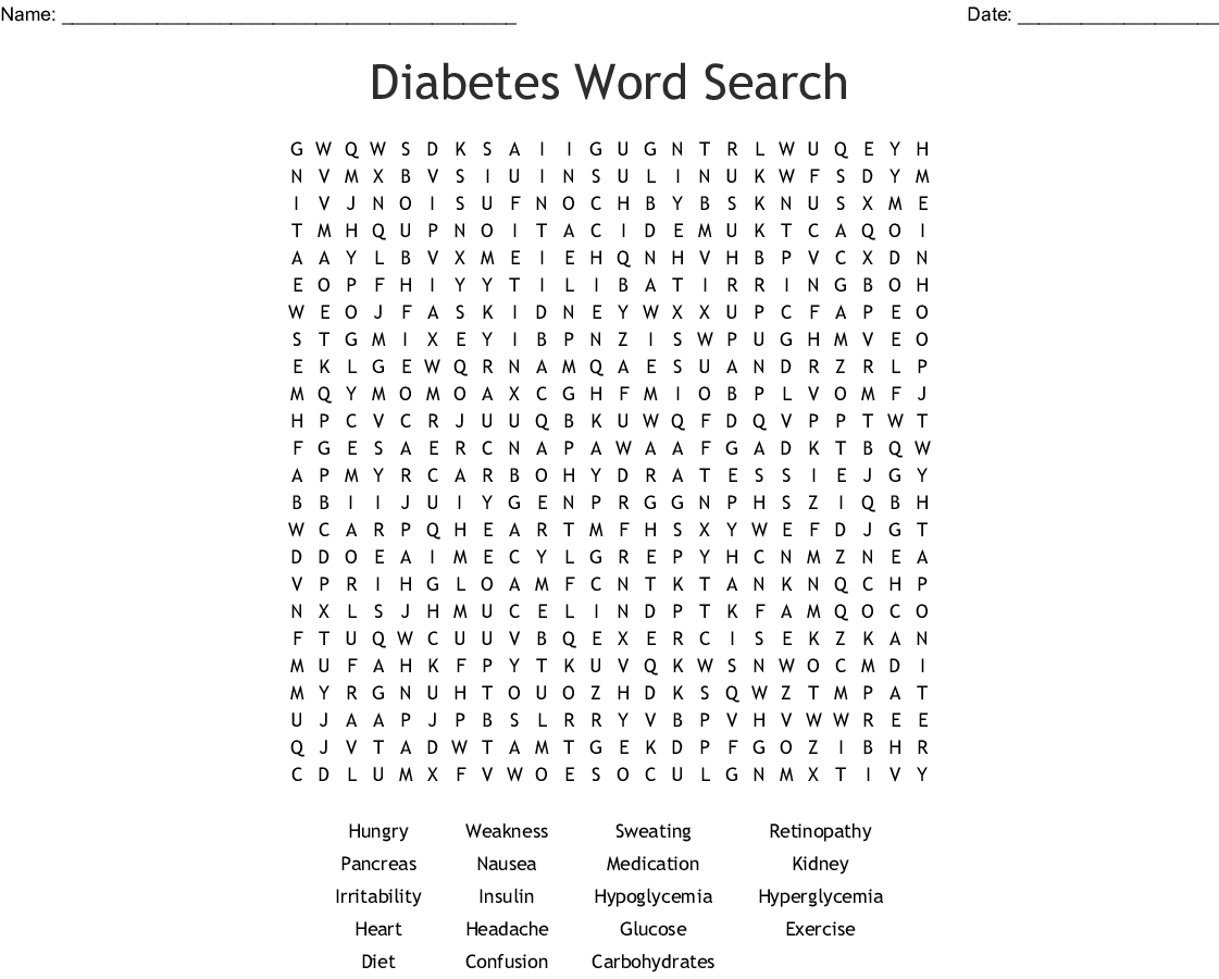 Diabetes Word Search - Wordmint