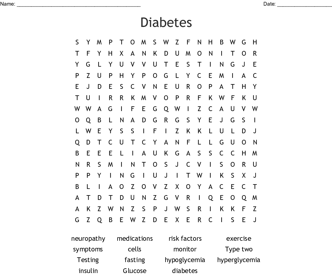 Diabetes Word Search - Wordmint