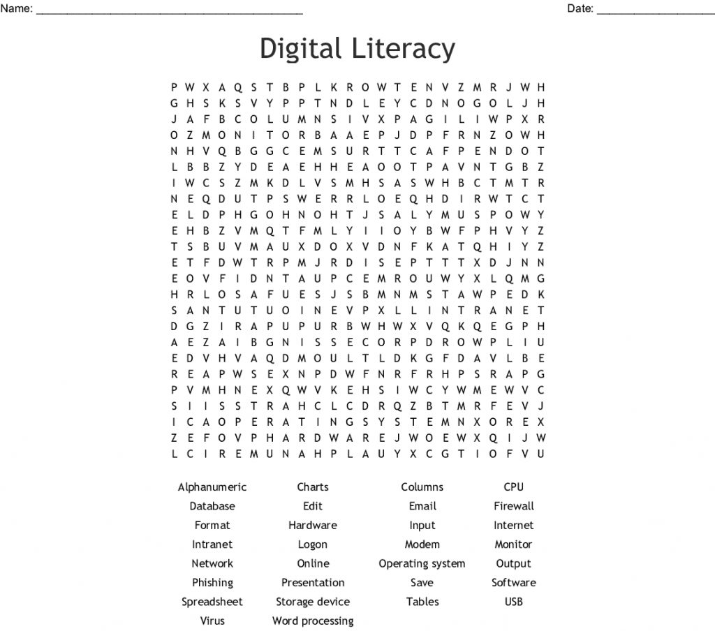 Digital Literacy Word Search Wordmint Word Search Printable