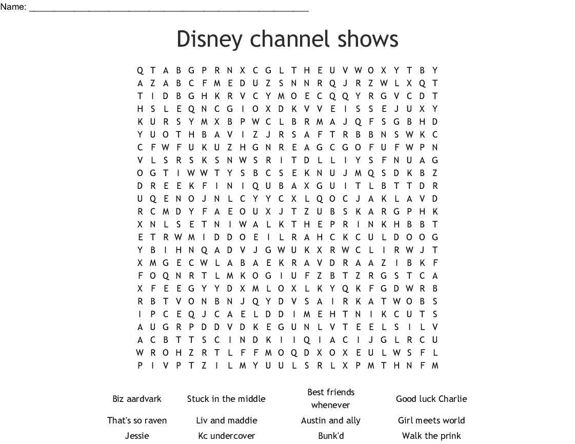 Disney Channel Shows Word Search - Wordmint