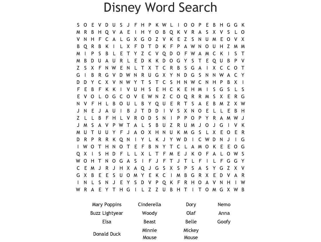 Disney Word Search - Wordmint