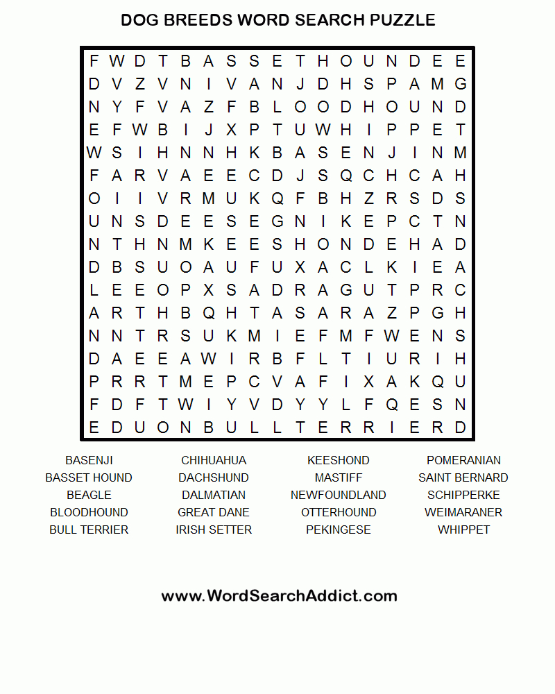 Dog Breeds Printable Word Search Puzzle | Word Search