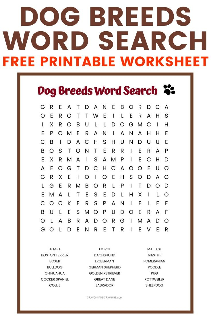 Dog Breeds Word Search {Free Printable!}
