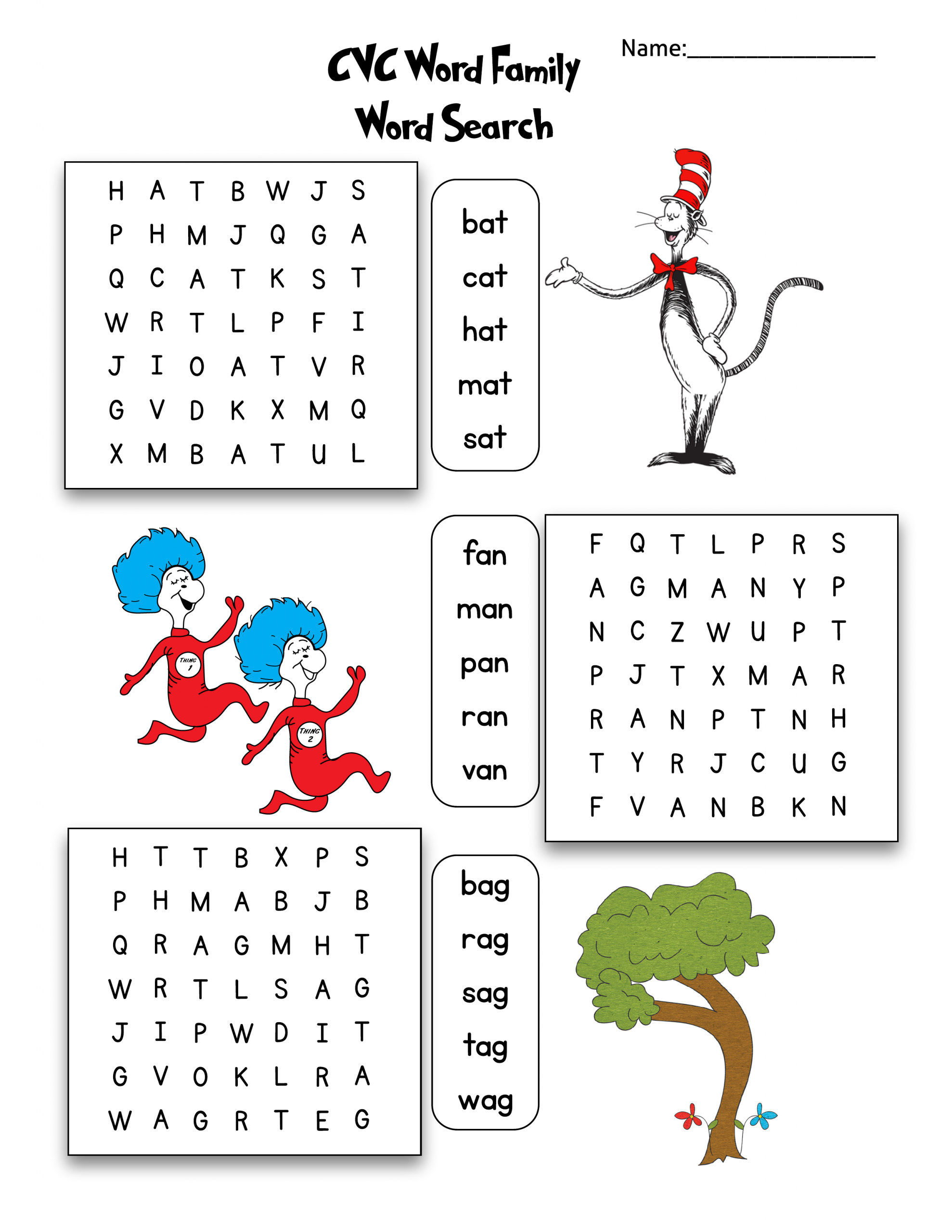 Dr. Seuss Cvc Word Family Word Search | As They Grow Up