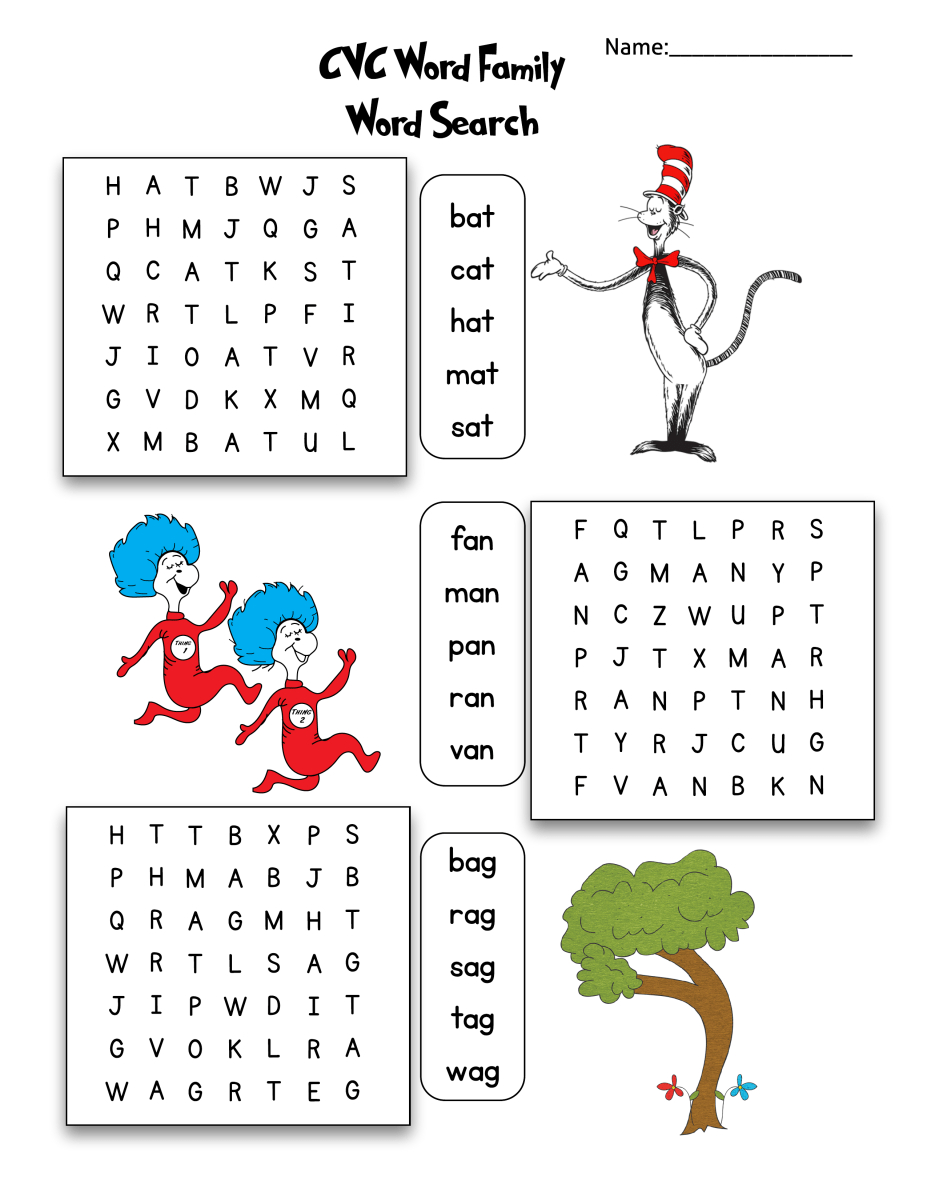 Dr. Seuss Cvc Word Family Word Search | Cvc Word Families