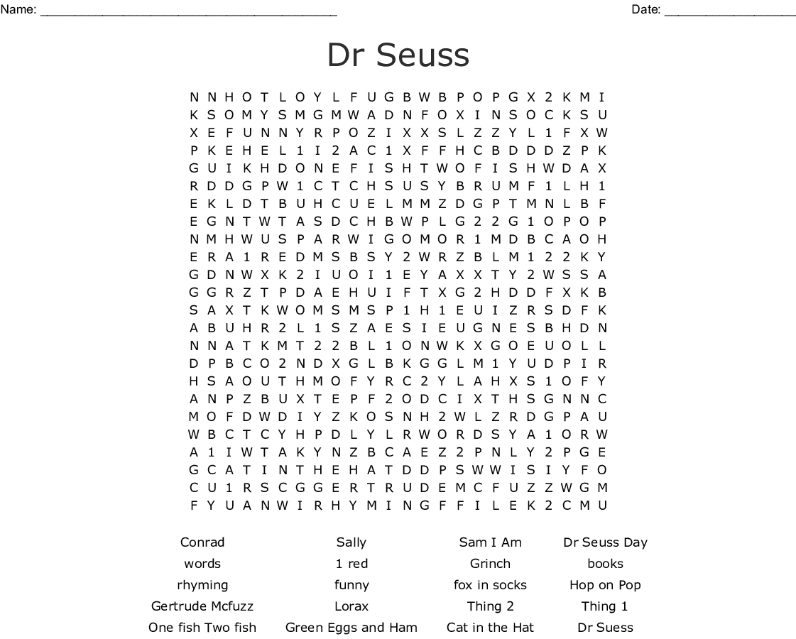 Dr Seuss Word Search - Wordmint