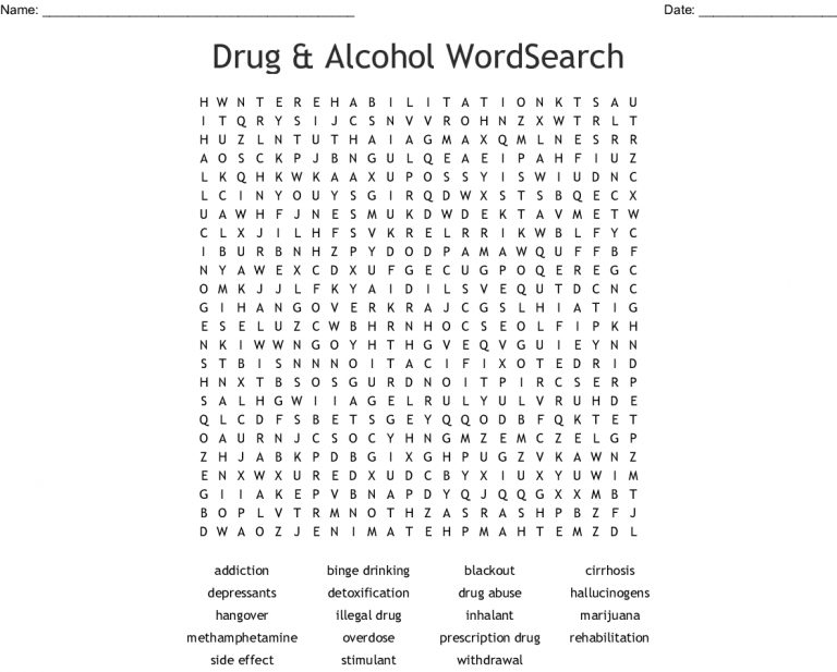 Drug & Alcohol Wordsearch - Wordmint | Word Search Printable