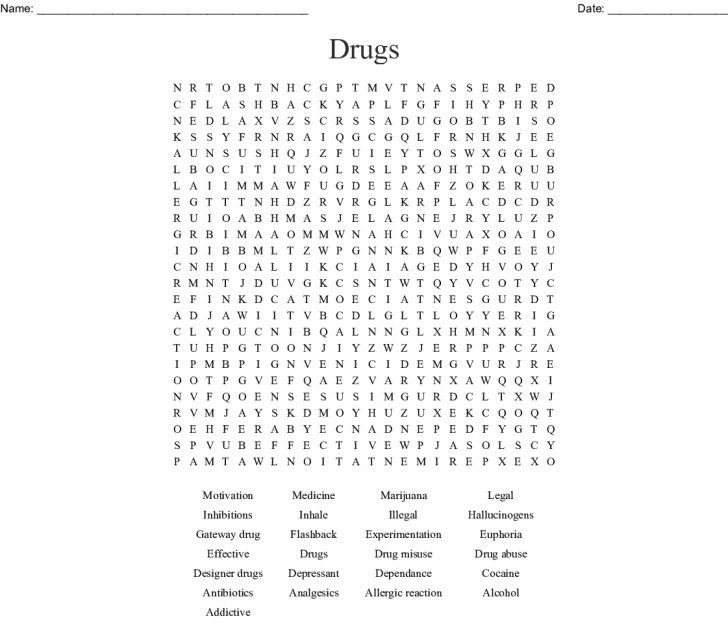 Drug And Alcohol Awareness Word Search - Wordmint - Word Search Printable